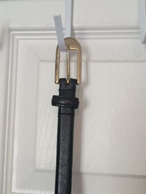 Karen Scott Black Leather Belt with Gold Buckle